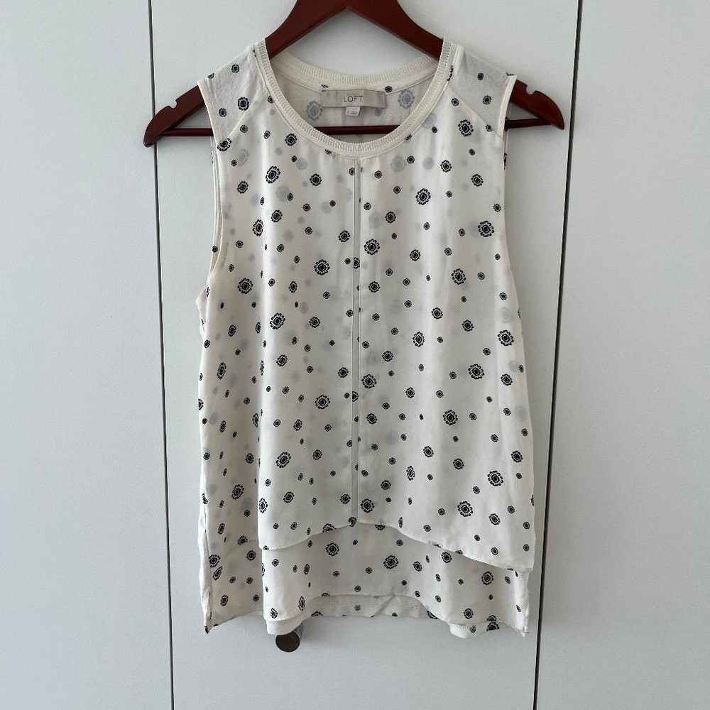 White with Blue Circle Pattern Blouse